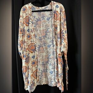Entro Floral Kimono with Blue and Orange Accents